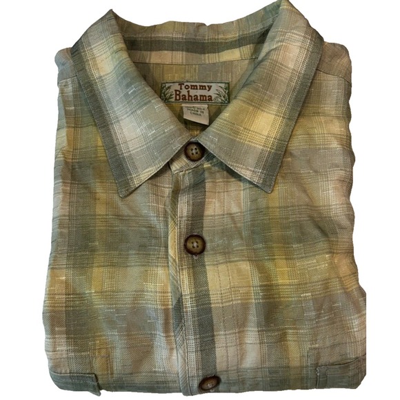 Tommy Bahama Other - Tommy Bahama 100% Silk Button Up Long Sleeve Shirt Men's Size‎ Large Green Plaid